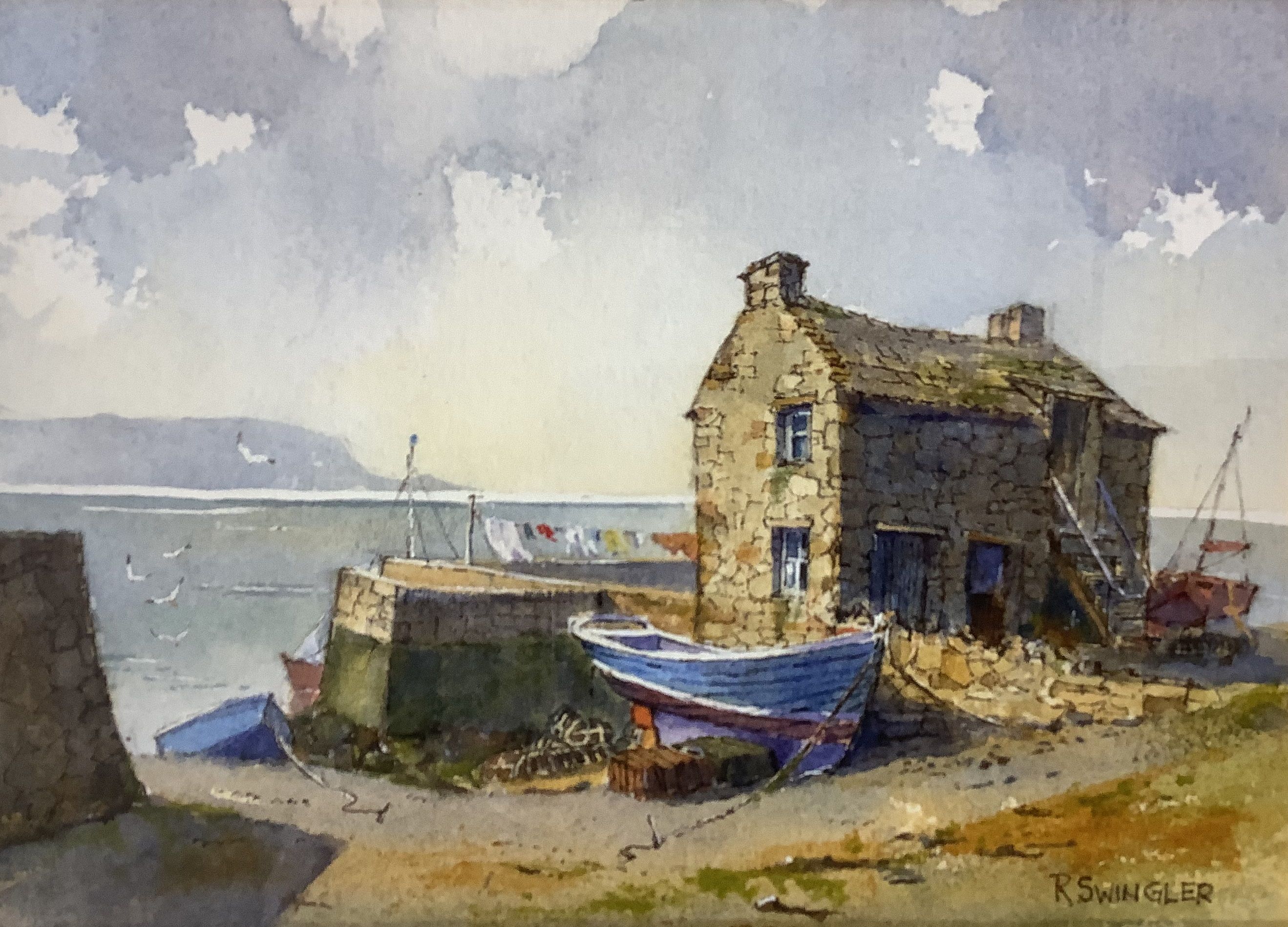 Watercolour, Coastal cottage 15x21cm